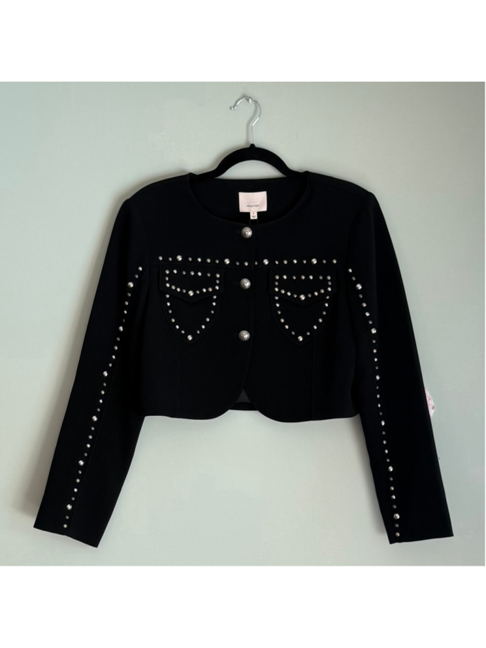 CINQ A SEPT Olga Studded Jacket Black 8 NWT - Picture 5 of 10